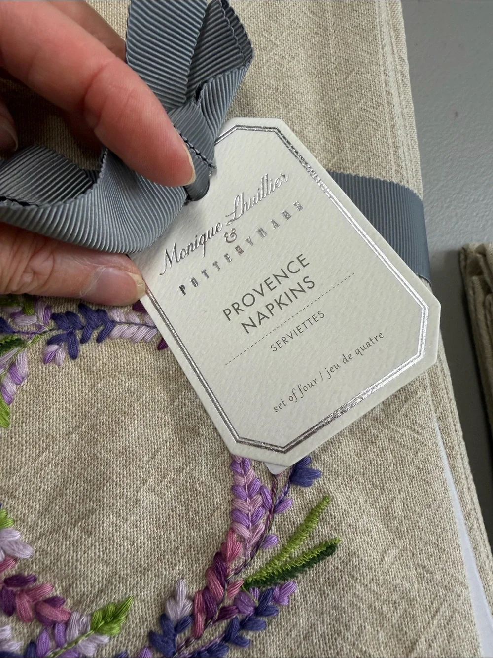 8 Monique Lhuillier x Pottery Barn Napkin Set Provence Purple Floral Embroidered
